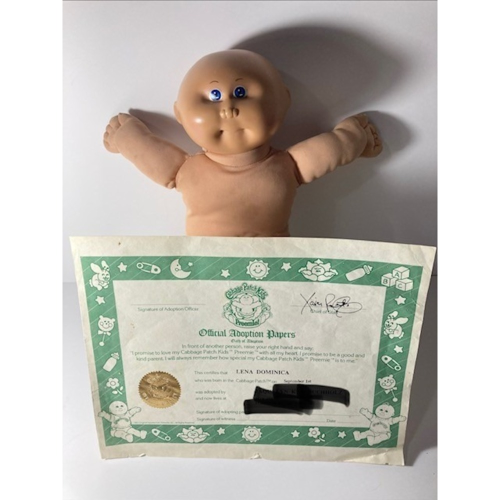 1984 Cabbage Patch Kids Preemie HM#1 Black 84 Sig Blue Eyes/Bald with Papers